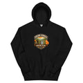 Black unisex hoodie with Explore Georgia Hiking Club mountain and waterfall logo